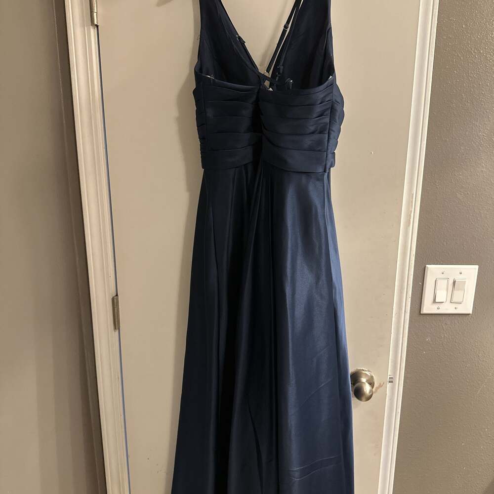 JJ's House A-Line V-Neck Floor-Length Satin Prom Dress
